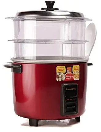 Panasonic Automatic Cooker Steamer with Multi-Function Settings (1.8 L, Maroon)